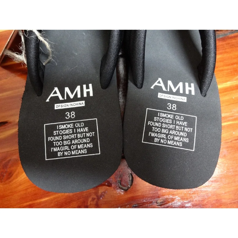 AMH Platform Flip Flops Women 7.5 Black Chunky Wedge Y2K Goth